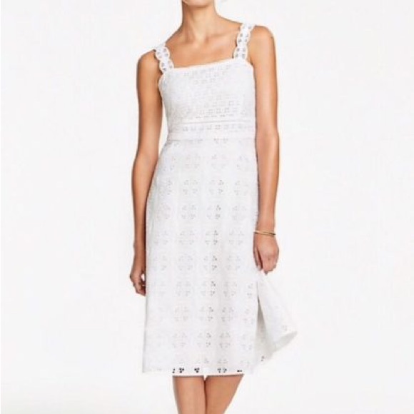 Ann Taylor White Lace Strap Eyelet Flare Dress Sz 12 - Picture 3 of 8